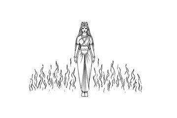 Person meditating on a platform with mountains in the background in black and white minimalist style art