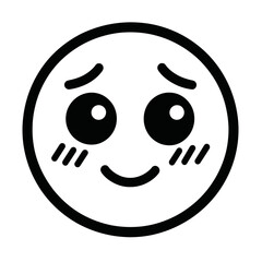 Outline Blushing Shy Happy Emoji Face Vector Icon - Expressing Bashfulness and Sweetness