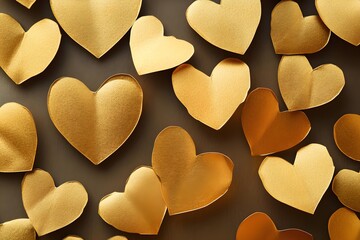 Seamless Background of dark gold Paper Hearts