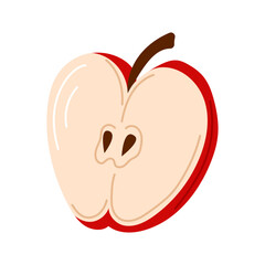 Fresh half sliced red apple in flat style isolated on a white background.