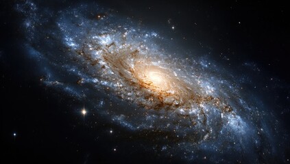 Spiral galaxy, swirling nebulae, cosmic dust, vibrant colours