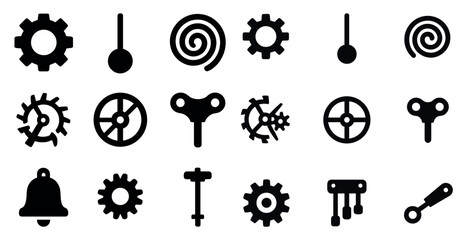 Obraz premium Mechanical gear silhouette icons set – tools, cogwheel, machine symbols