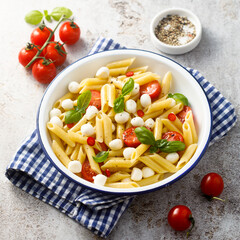 Pasta with mozzarella cheese and tomatoes