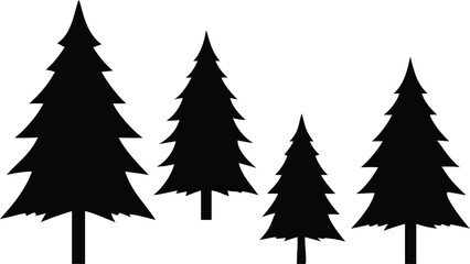Obraz premium Black Silhouette Illustration of Four Evergreen Trees, Ranging in Size, on White Background