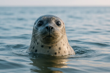 Curious seal swimming in calm waters with gentle ripples