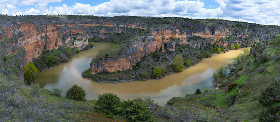 Spring landscape at the Convent of Our Lady of the Angels in the Duratón River Gorges Natural Park...