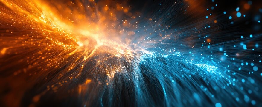 Big Data concept. Blockchain 3D illustration. Information Waves and the Global Database. Neural networks and artificial intelligence. Abstract technological background