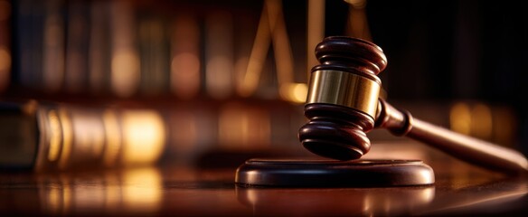 The Gavel with a Beautifully Lit Background in a Legal Setting