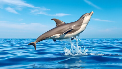 Fototapeta premium dolphin in the blue sky, water, 8K image