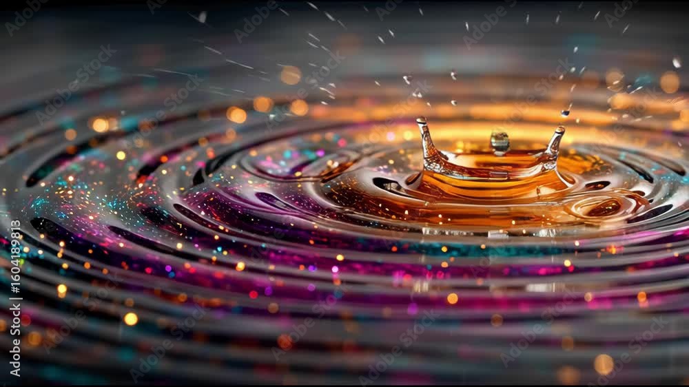 Aufkleber a drop of water falling on a surface and creating concentric circles. the water is colored in bright