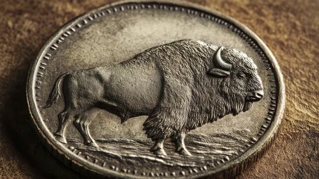 Close-up of coin featuring bison in intricate detail