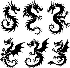 Obraz premium dragon tattoo, tribal dragon, vector bundle