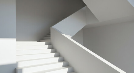 Fototapeta premium Modern minimalist white staircase with strong geometric shadows, symbolizing an upward journey and the concept of progress