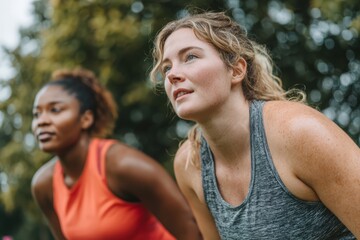 Plus-size athletes doing workout outside