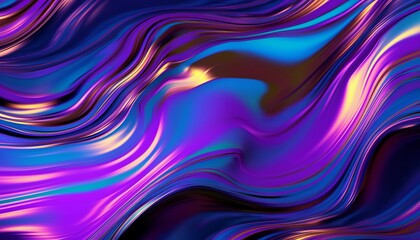 Obraz premium Iridescent liquid metal surface with ripples. 3d illustration. Abstract fluorescent background. Fluid neon leak backdrop. Ultraviolet viscous substance 