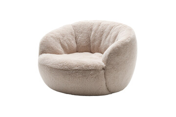 Cream-colored, rounded, plush armchair