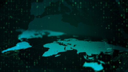 Abstract Digital Map Overlay with Global Data Connections and Binary Code