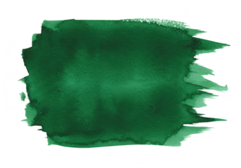 An emerald green watercolor stain with a rough texture creates an artistic abstract background isolated on transparent background