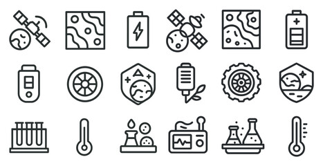 Science and space line icons set – linear, outline, astronomy and lab symbols