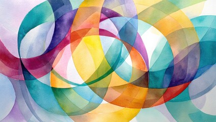 Abstract watercolor circles in overlapping, flowing shapes