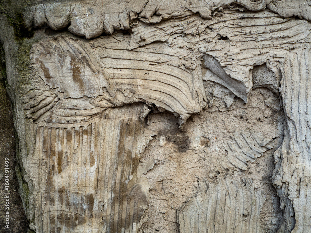 Poster abstract rough layered texture of old plaster. tile adhesive is applied in several layers in differe