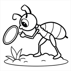 Cartoon Ant Exploring Nature with a Magnifying Glass Illustration