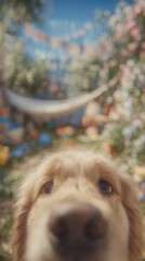 Dog Nose Sniffing Close to Lens in Sunny Backyard
