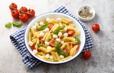 Pasta with mozzarella cheese and tomatoes