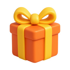Bright orange gift box with yellow ribbon and bow, perfect for celebrations and surprises