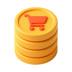 Stack of coins with shopping cart symbol, representing commerce and savings