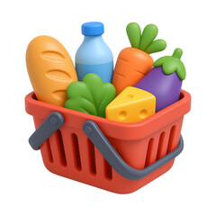 Fresh groceries basket filled with colorful vegetables and drink, conveying healthy lifestyle