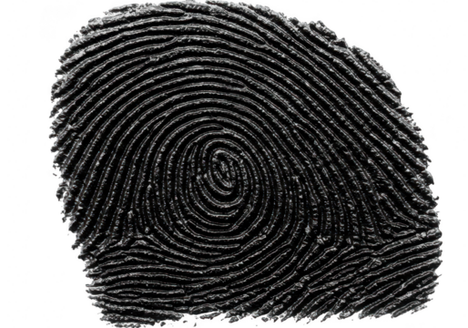 A detailed black fingerprint pattern isolated on transparent background