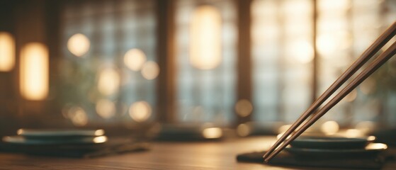Chopsticks with Blurred Japanese Dining Background