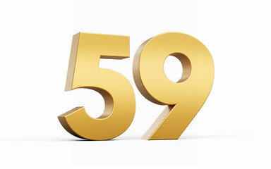 3D Golden number 59 Fifty nine isolated on white background, 3d illustration