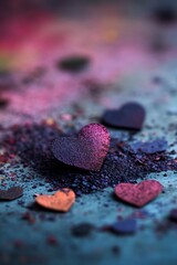 Decorative Hearts on Dark Scattered Surface