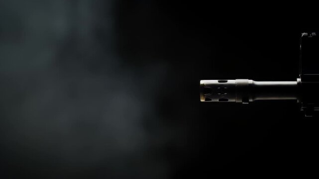 Rifle muzzle flash firing in slow motion with smoke and sparks