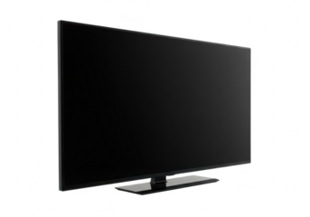 A sleek black flat screen television is isolated on transparent background, ready for entertainment