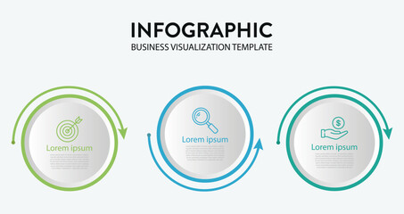Three-Step Infographic For Business Strategy And Planning Visualization Template On An Isolated Background