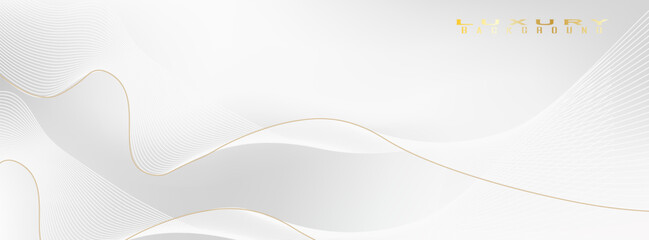 Abstract luxury white gold line wave with minimalist white grey gradient color background, Suitable for posters, banners, awards, advertisements, brochures, flyers, eps10