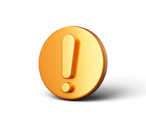 3D Golden icon with Exclamation mark for alert, warning or important notice. 3d illustration