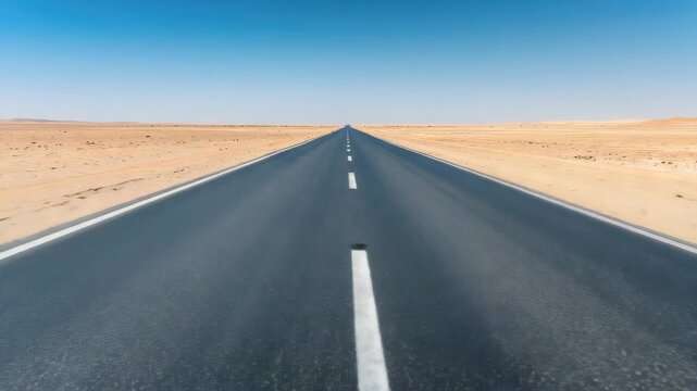 Endless desert road under clear blue sky
