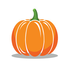 A vibrant vector illustration of an orange pumpkin with a green stem, isolated on a white background. Suitable for use in seasonal decorations, educational materials, digital media, and print.