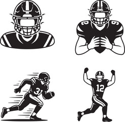Detailed Football Player Vector Pack Illustrated Helmet, Pads, Action Shots in Line Art and Silhouette