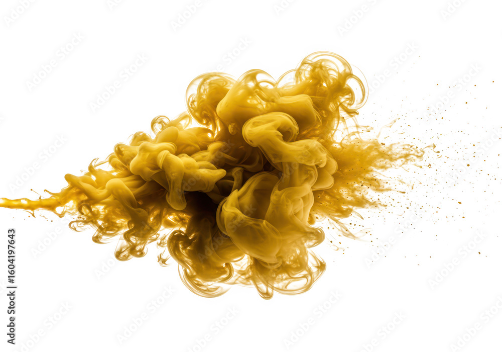 Poster a mesmerizing cloud of yellow smoke swirls and diffuses gracefully isolated on transparent backgroun