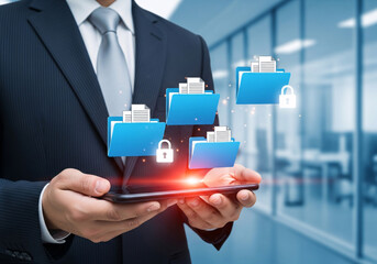 Securely manage your digital assets with this advanced file management system visualized on a smartphone, ensuring data protection and organized access.