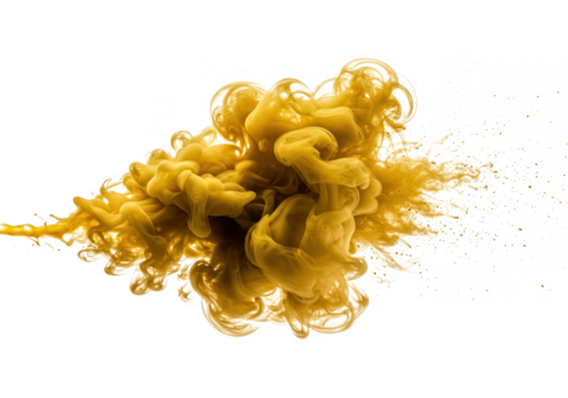 A mesmerizing cloud of yellow smoke swirls and diffuses gracefully isolated on transparent background
