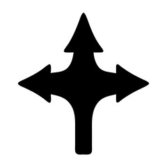 Decision Point Indicating Multiple Directions a Black Arrow Points Left, Right, Upward