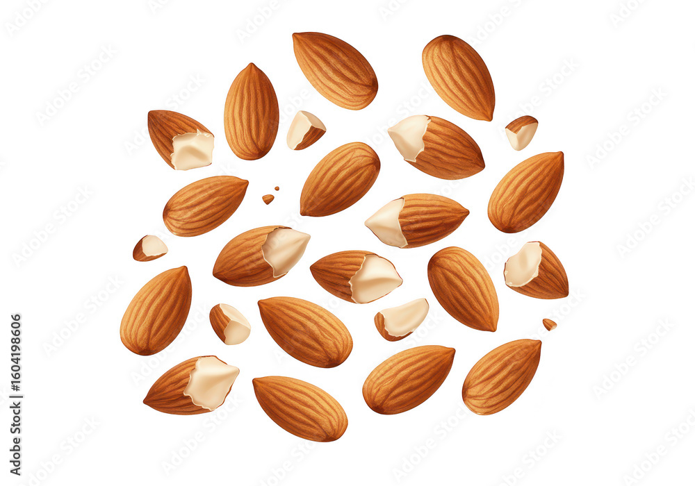 Poster a delightful array of almonds isolated on transparent background creates a visually appealing and nu