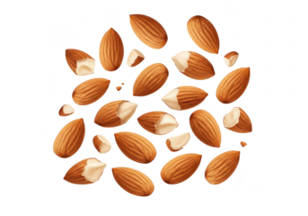 A delightful array of almonds isolated on transparent background creates a visually appealing and nutritious composition