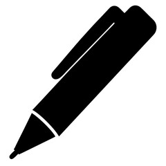 Stylized black pen graphic with a lid and a clip to hold on to